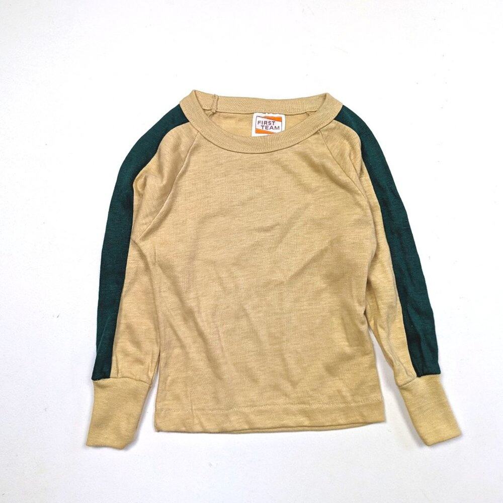 Vintage First Team Shirt Boys Size 18-24m Tan Green Sleeve Long Sleeve